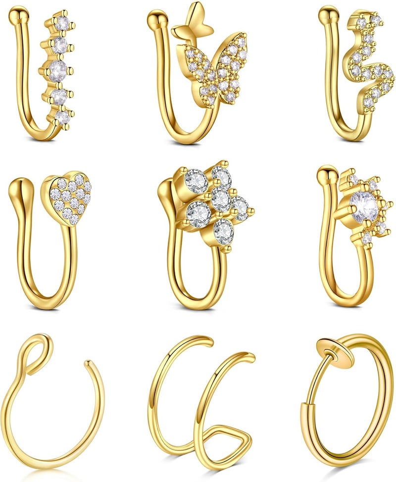 AVYRING Fake Nose Ring Fake Piercings Fake Nose Rings Nose Cuffs Fake Nose Piercing Fake Nose Hoop Faux Nose Rings for Women Faux Nose Ring Fake Piercing Fake Nose Cuff Sliver Gold Black - Image 1